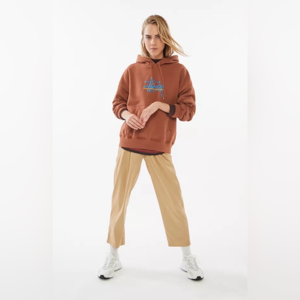 Stussy Brown Hoodie with Blue Logo
